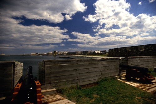 Gun Embrasures of the Dauphin Demi-Bastion - cannons
Photographer: Andre Cornellier
Date of Photograph: Summer 1988
05-J-04-11