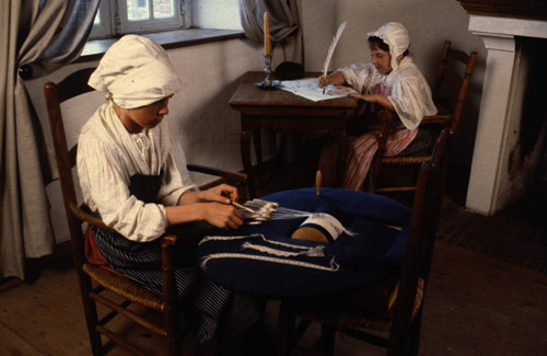 Personnel and Visitors - Children writing and making lace
Photographers: Parks Canada / Fortress of Louisbourg
Date of Photograph: unknown
05-k-8h-24