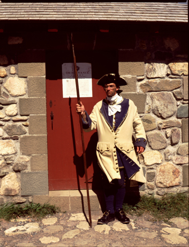 Soldier guarding a door