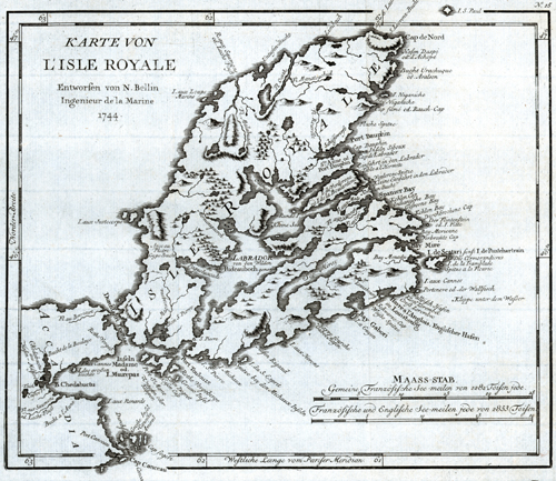 A proclamation written by Massachusetts Lieutenant-Governor Spencer Phips. German-Language map of Isle Royale (Cape Breton)
1744
l-75-11-14