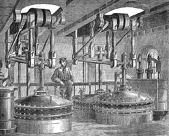 A sectional view of an engine room