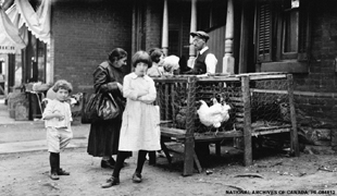 Photo from around 1922, customers for chickens at Morris Zamonsky's at 18 Kensington Avenue.  There were several kosher slaughterers in the market and women who plucked the birds if you didn't do it yourself.