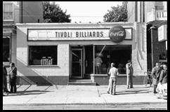 Photo of the Tivoli Billiards Hall on Augusta.  The Tivoli and the Brazil Restaurant on Nassau were gathering places and informal hiring halls for Portuguese men during the 1960s.  Photo taken in 1969.