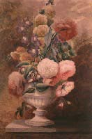 Vase of Peonies and Assorted Flowers on a Marble Ledge (1880)