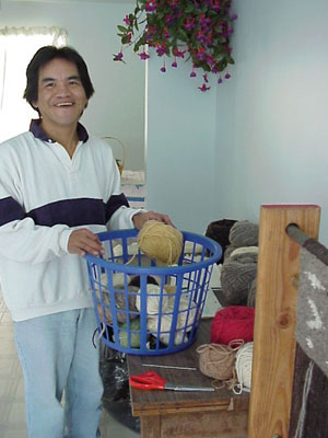 McGary Point with his wool, photo 1999.  Courtesy UBC Museum of Anthropology, photo by Jill Baird.