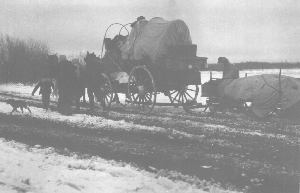 Image of settlers arriving during winter