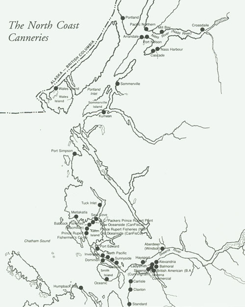  Map of canneries on the Northwest Coast, 1877-1983