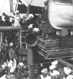 Gurdit Singh (in white) aboard the Komagata Maru