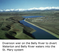 Diversion wier on the Belly River to divert Waterton and Belly River waters into the St.

Mary



system