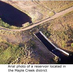 Aerial photo of a reservoir located in the Maple Creek district