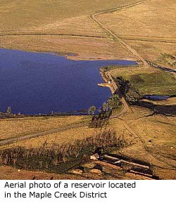 Aerial photo of a reservoir located in the Maple Creek district