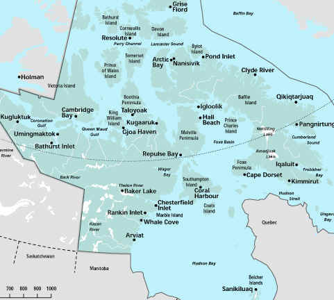 Carte : le territoire du Nunavut