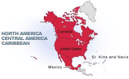 Map: North America, Central America, Caribbean