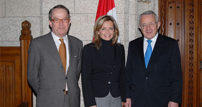 Photo: The Honorable Jose Verner, Minister of Intergovernmental Affaires, Dr. Arnold Koller, former President of Switzerland and current Chairman of the Forum of Federations' Board of Directors (right on photo) and Mr. George Anderson, President of the Forum of Federations (left on photo)