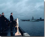 Prime Minister Jean Chrtien and  Minister of National Defence Art Eggleton taking the salute from the Maritime Forces Atlantic task group during the sailpast.