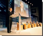Prime Minister Jean Chrtien addresses the World Economic Forum in New York.