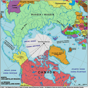 Map of Arctic polar region