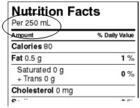 Nutrition facts table - metric volumetric measures are visibly measurable.