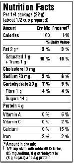 nutrition facts table - dual format - foods requiring preparation