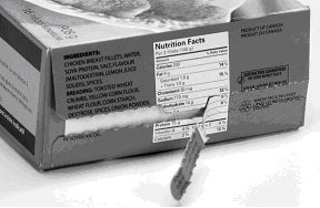 a package where the nutrition facts table is destroyed upon opening