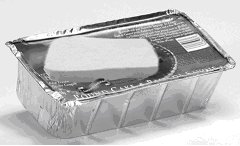 Frozen goods with foil container, the label is on the top of the lid