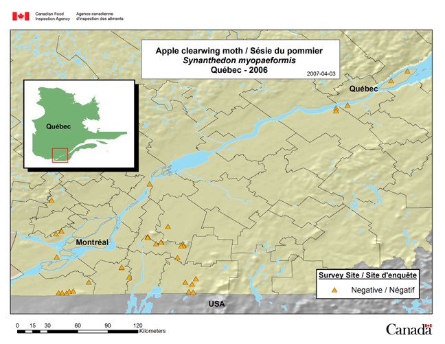 In Quebec, a total of 36 sites within 12 countiess were surveyed in 2006.