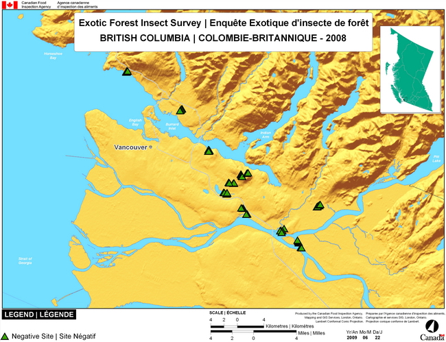 Survey Map for Exotic Forest Insects, British Columbia 2008