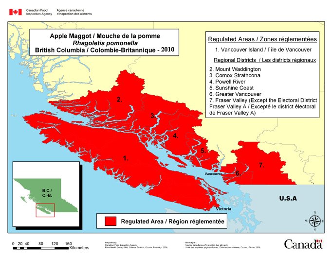 2010 Map of the Apple Maggot regulated area within British Columbia