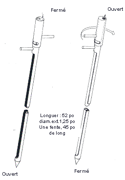 Figure Sonde Missouri D. Longuer: 52 pouce; diamètre extérieur 1,25 pouce; Une fente, 45 pouce de long.