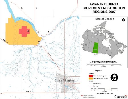 Map: Avian influenza Movement Restriction Regions 2007