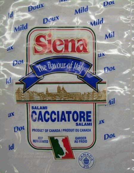 Siena Brand Mild Cacciatore Salami - Principal Display Panel
