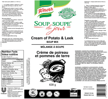 Label for Knorr soup de jour-cream of potato & leek soup mix