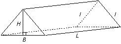Calculs - L'aire totale d'un prisme est égale à la somme des aires des deux extrémités (deux triangles), des côtés (deux rectangles) et de la base