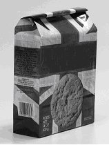 Sac de biscuit - vue arrière - La surface exposée disponible inclut le panneau allant du fond du sac jusqu'au point où il est recouvert par le dessus de l'emballage refermé (repli).