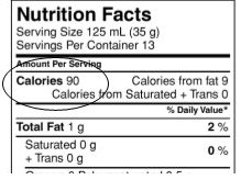 nutrition fact table - Calories do not have the additional energy declarations