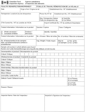 Feuille de travail de réinspection de la volaille