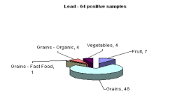 Breakdown of positive samples found by metal and food categories - lead
