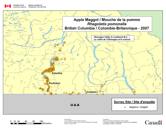 Carte d'enquête la Mouche de la pomme, Colombie-Britannique 2007