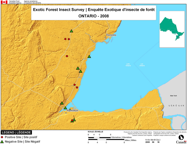 Survey Map for Exotic Forest Insects, Ontario 2008