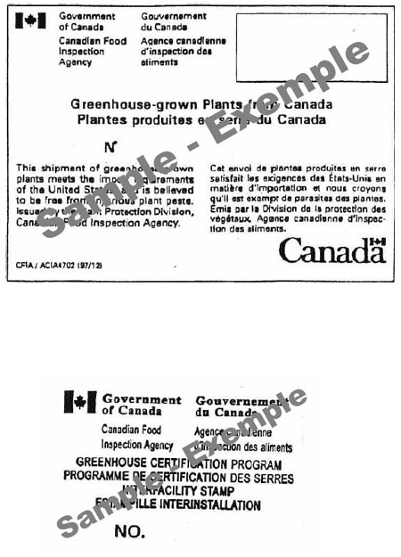 Examples of export certification label and interfacility stamp