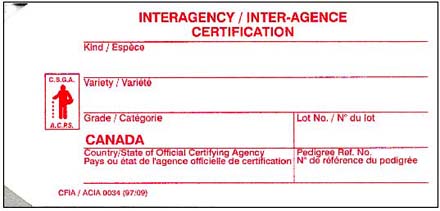 Étiquettes Canadiennes - Inter-agence certification (blanche avec texte rouge) - Verso