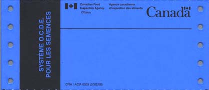 Étiquettes - Organisation de coop&eacute;ration et de d&eacute;veloppement &eacute;conomiques - semence certifiée (bleu foncé /texte en noir) - Recto