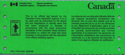 Étiquettes Canadiennes - Mélange de semences certifiées (vert avec texte noir) - Recto