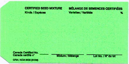 Étiquettes Canadiennes - Mélange de semences certifiées (vert avec texte noir) - Verso