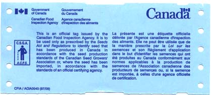 Étiquettes Canadiennes - Semences certifiées pour l'exportation (bleu avec texte bleu) - Recto