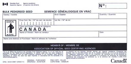 Certificat de semences généalogique en vrac