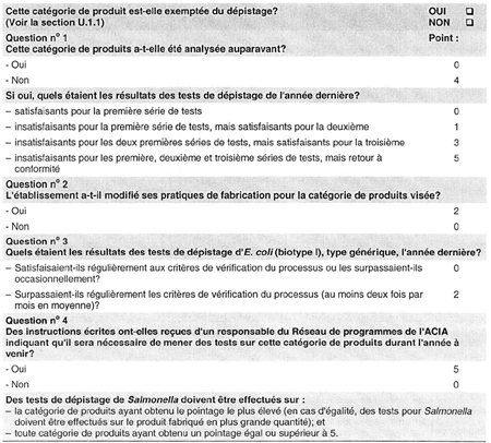 Première page de la Feuille de travail - Détermination de la ou des catégories de produits à échantillonner aux fins du dépistage de Salmonella