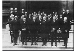 The members of the Alaska Boundary Commission stand outside the Foreign Office in London.