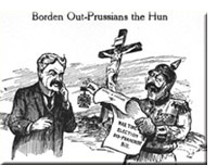 An editorial cartoon criticizing Borden for his decision to call a general election during wartime.