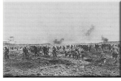 Divisions of the Canadian Corps assaulting the German position on Vimy Ridge, April 9, 1917.
